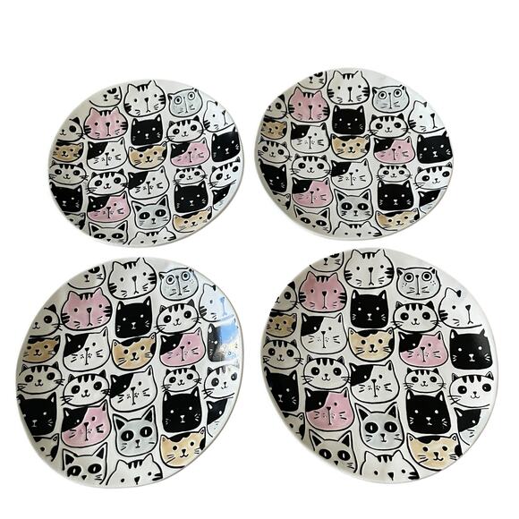 Spectrum Designz KITTY CAT FRIENDS 8in Salad Plate Set of 4 New - Picture 11 of 13